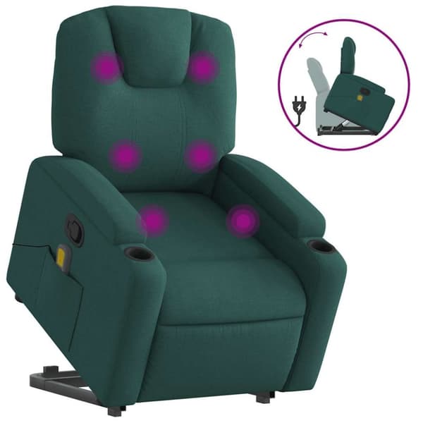 vidaXL Massagefåtölj med uppresningshjälp mörkgrön tyg