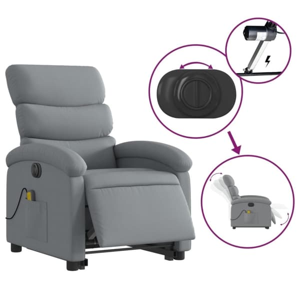 vidaXL Elektrisk massagefåtölj med uppresningshjälp ljusgrå tyg