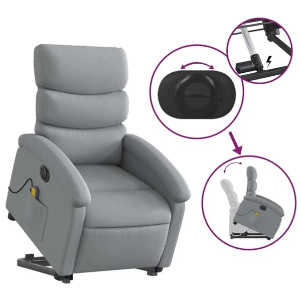 vidaXL Elektrisk massagefåtölj med uppresningshjälp ljusgrå tyg