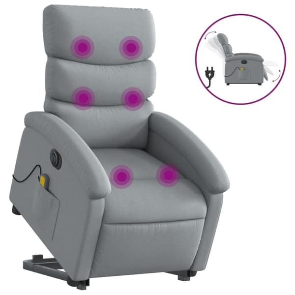 vidaXL Elektrisk massagefåtölj med uppresningshjälp ljusgrå tyg