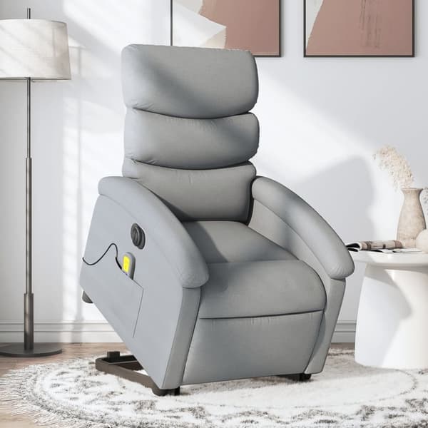 vidaXL Elektrisk massagefåtölj med uppresningshjälp ljusgrå tyg