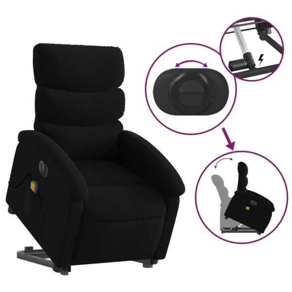 vidaXL Elektrisk massagefåtölj med uppresningshjälp svart tyg