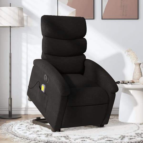 vidaXL Elektrisk massagefåtölj med uppresningshjälp svart tyg