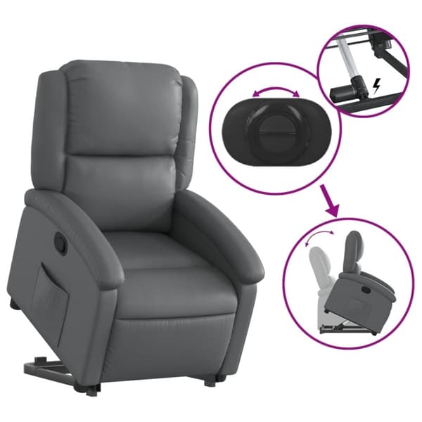 vidaXL Reclinerfåtölj med uppresningshjälp grå konstläder