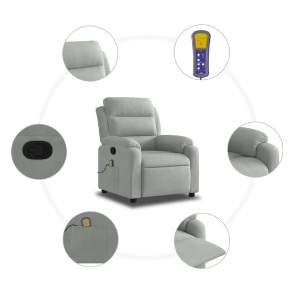 vidaXL Massagefåtölj ljusgrå sammet