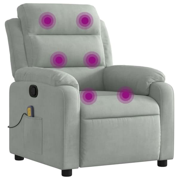 vidaXL Massagefåtölj ljusgrå sammet