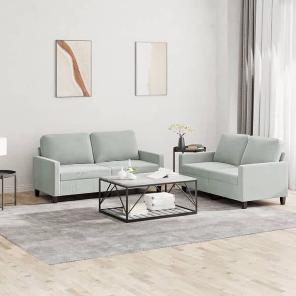 vidaXL sofasæt 2 dele med hynder velour lysegrå
