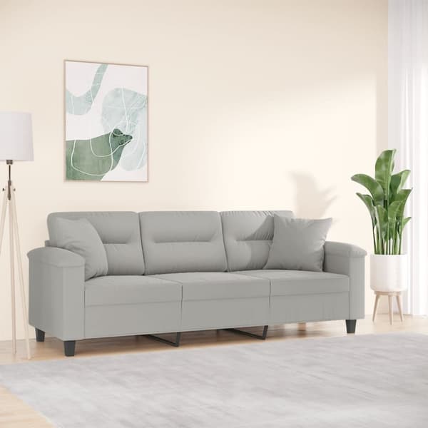 vidaXL 3-sitssoffa med prydnadskuddar ljusgrå 180 cm mikrofibertyg