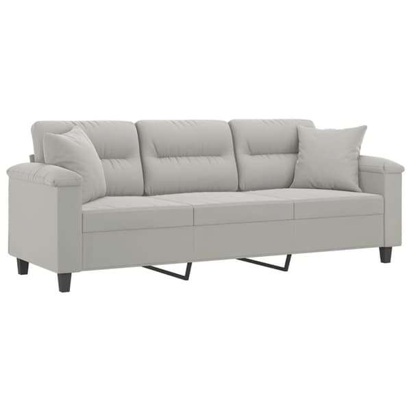 vidaXL 3-sitssoffa med prydnadskuddar ljusgrå 180 cm mikrofibertyg