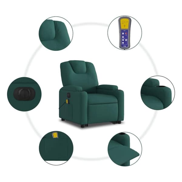 vidaXL elektrisk massagestol med løftefunktion stof mørkegrøn