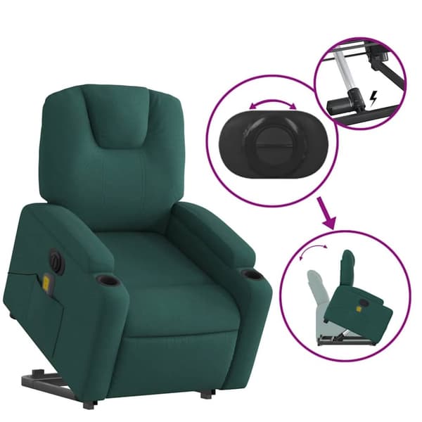 vidaXL elektrisk massagestol med løftefunktion stof mørkegrøn