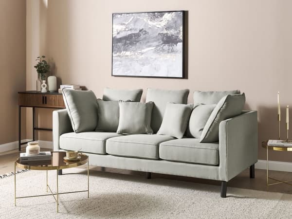Sofa Grå Polyester 3-seter Polstret Metallben Puter Vintage design Stue
