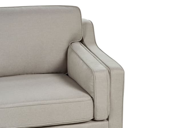 Sohva beige kolmelle kangasverhoilu puujalat irrotettavat tyynynpäälliset retro klassinen tyyli