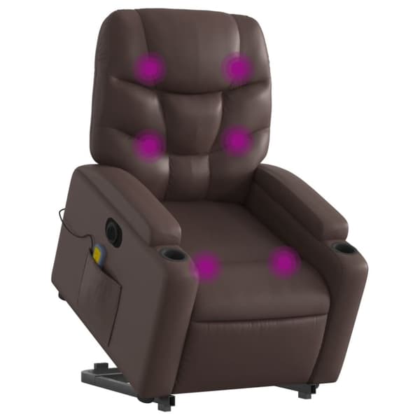 vidaXL Massagefåtölj med uppresningshjälp brun konstläder