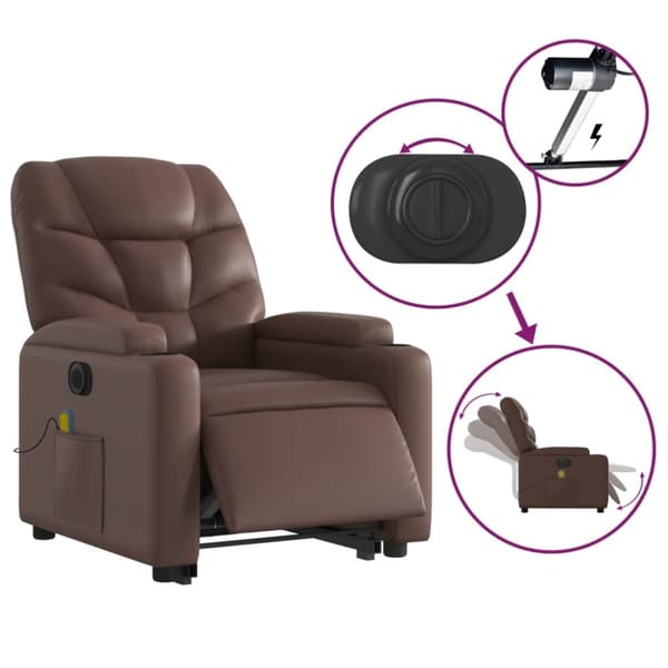 vidaXL Massagefåtölj med uppresningshjälp brun konstläder