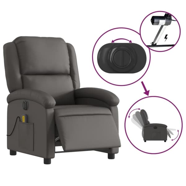 vidaXL Elektrisk reclinerfåtölj grå äkta läder