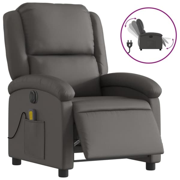 vidaXL Elektrisk reclinerfåtölj grå äkta läder