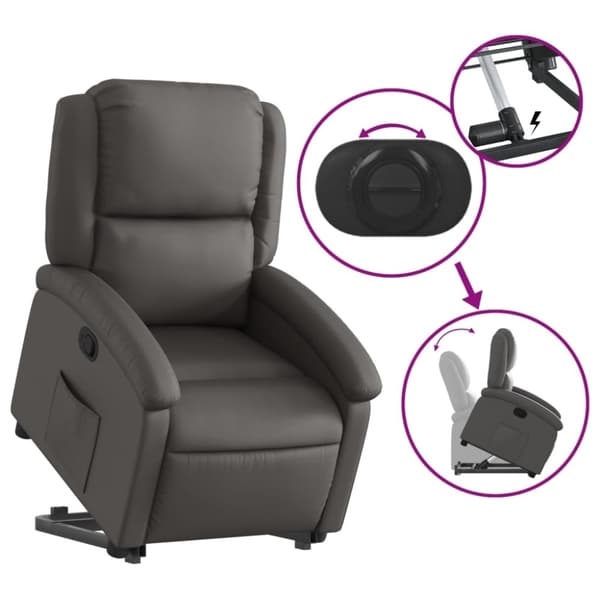 vidaXL Reclinerfåtölj med uppresningshjälp grå äkta läder