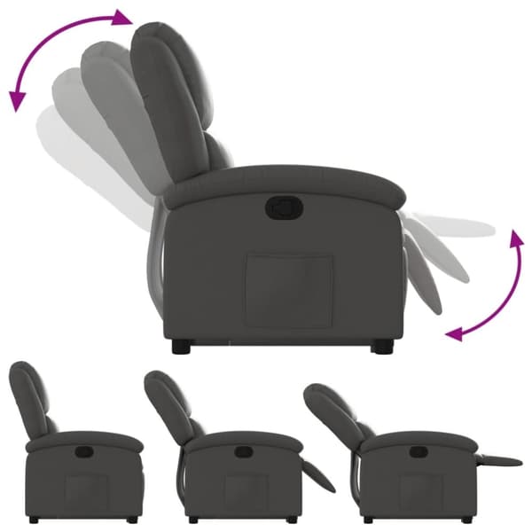 vidaXL Reclinerfåtölj med uppresningshjälp grå äkta läder