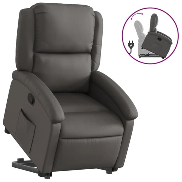 vidaXL Reclinerfåtölj med uppresningshjälp grå äkta läder
