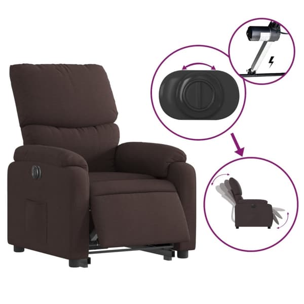 vidaXL Elektrisk reclinerfåtölj med uppresningshjälp brun tyg