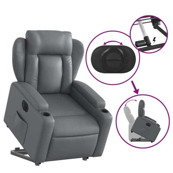 vidaXL Reclinerfåtölj med uppresningshjälp grå konstläder