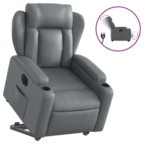vidaXL Reclinerfåtölj med uppresningshjälp grå konstläder