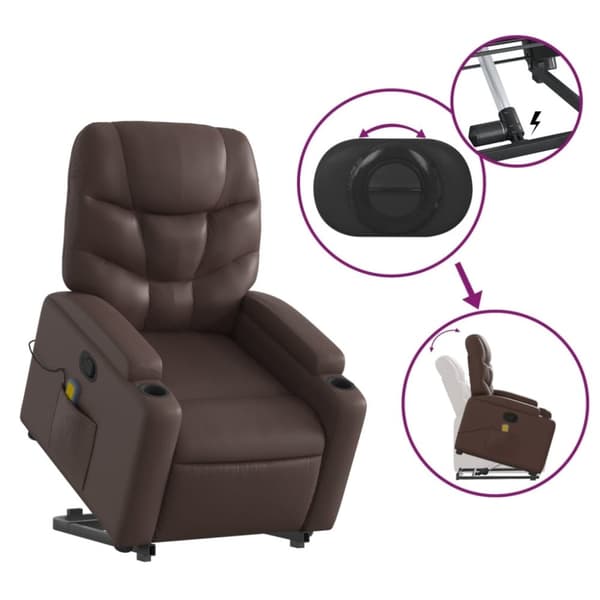 vidaXL Massagefåtölj med uppresningshjälp brun konstläder