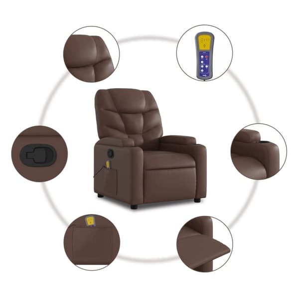 vidaXL Massagefåtölj med uppresningshjälp brun konstläder