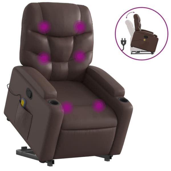 vidaXL Massagefåtölj med uppresningshjälp brun konstläder