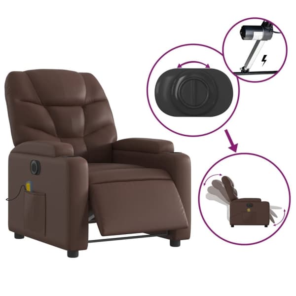 vidaXL Elektrisk massagefåtölj brun konstläder