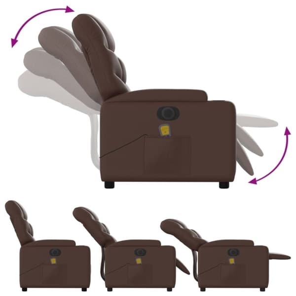 vidaXL Elektrisk massagefåtölj brun konstläder