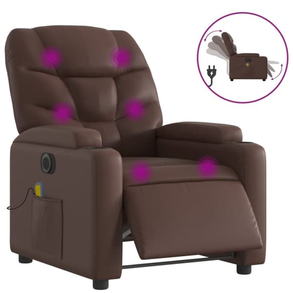 vidaXL Elektrisk massagefåtölj brun konstläder