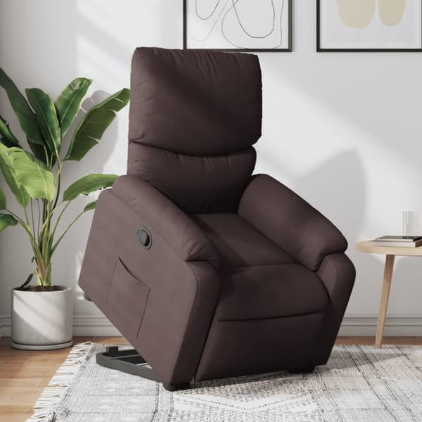 vidaXL Reclinerfåtölj med uppresningshjälp mörkbrun tyg