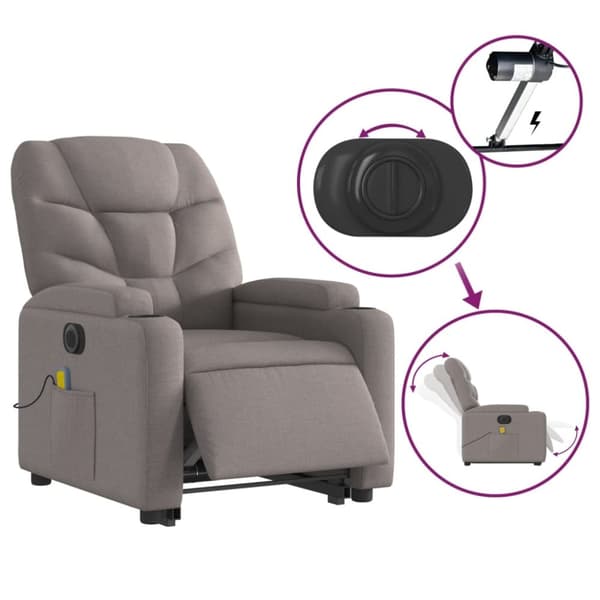 vidaXL Elektrisk massagefåtölj med uppresningshjälp taupe tyg