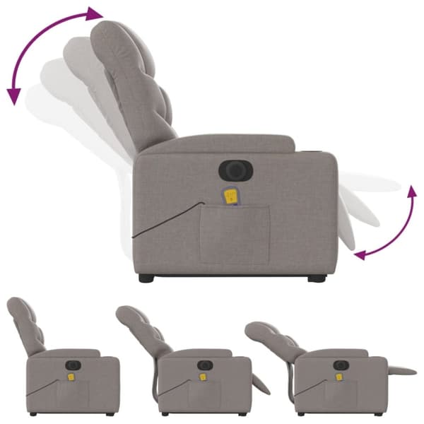 vidaXL Elektrisk massagefåtölj med uppresningshjälp taupe tyg