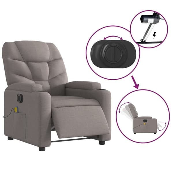 vidaXL Elektrisk massagefåtölj taupe tyg