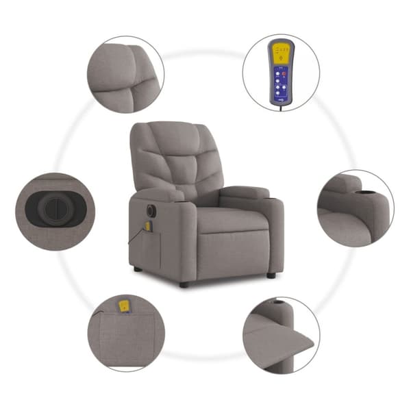 vidaXL Elektrisk massagefåtölj taupe tyg