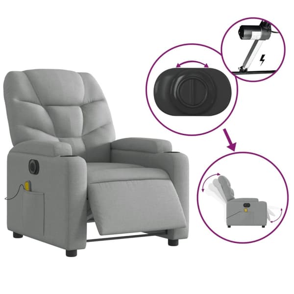 vidaXL Elektrisk massagefåtölj ljusgrå tyg