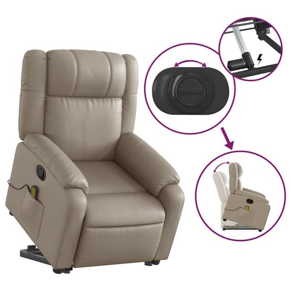 vidaXL Massagefåtölj med uppresningshjälp cappuccino konstläder
