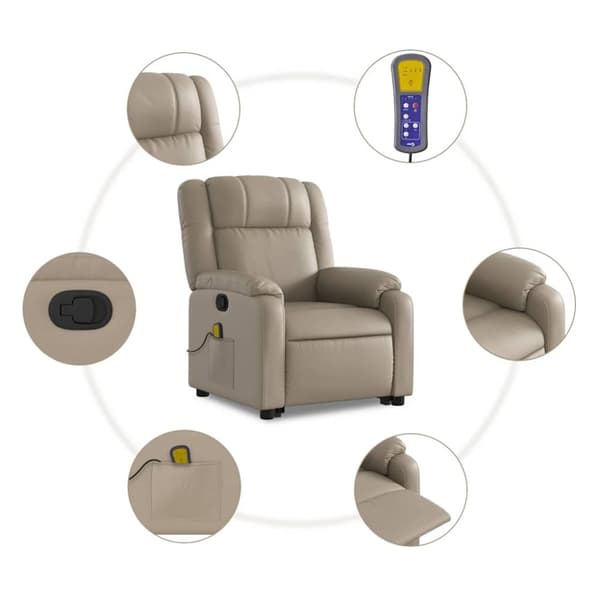 vidaXL Massagefåtölj med uppresningshjälp cappuccino konstläder