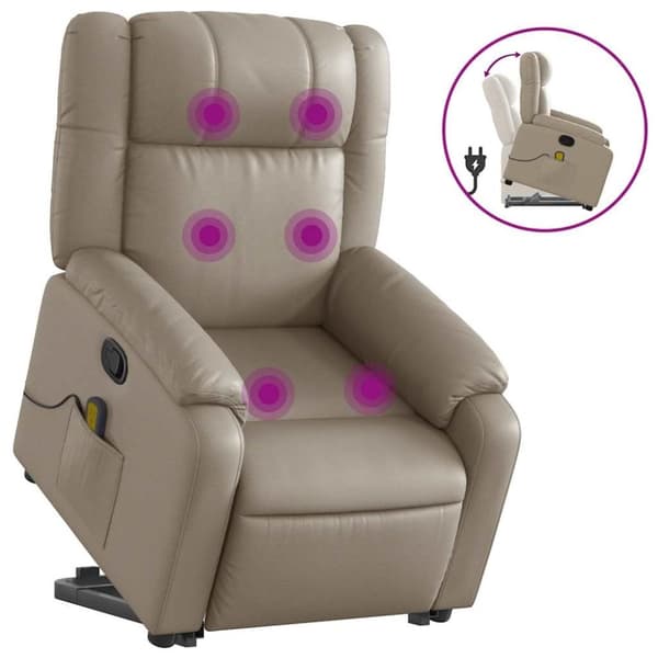 vidaXL Massagefåtölj med uppresningshjälp cappuccino konstläder