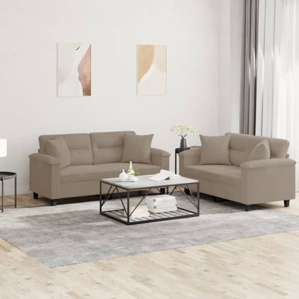 vidaXL sofasæt 2 dele med puder mikrofiberstof gråbrun