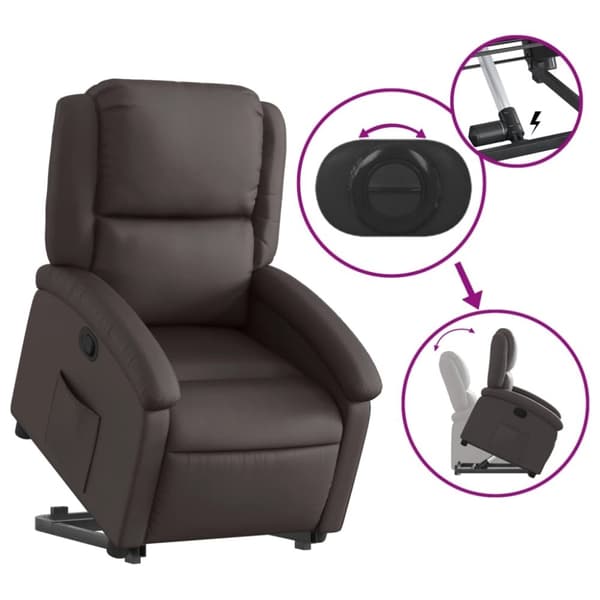 vidaXL Reclinerfåtölj med uppresningshjälp mörkbrun äkta läder