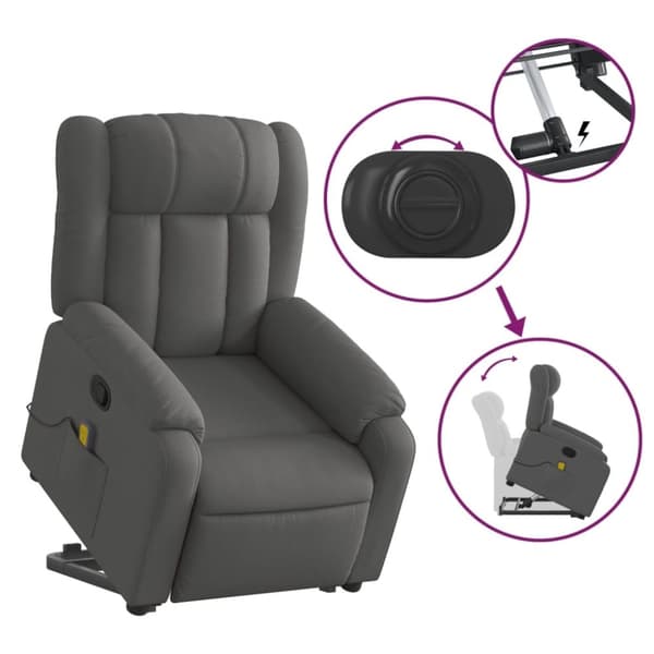 vidaXL Massagefåtölj med uppresningshjälp mörkgrå tyg