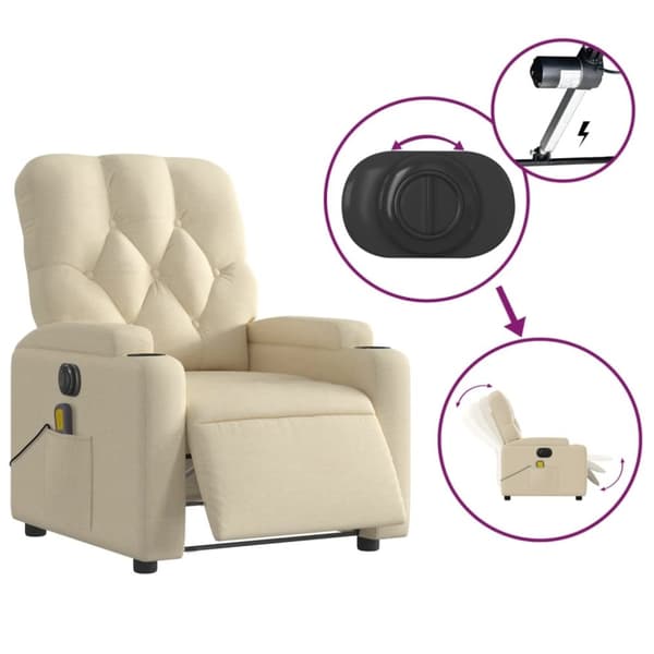 vidaXL Elektrisk massagefåtölj gräddvit tyg