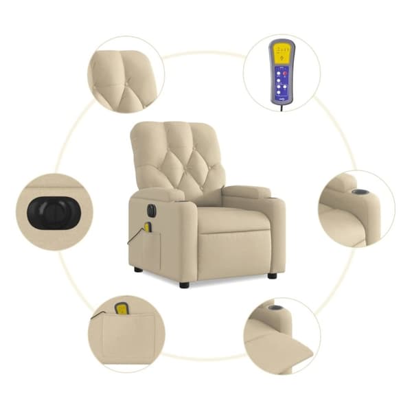 vidaXL Elektrisk massagefåtölj gräddvit tyg