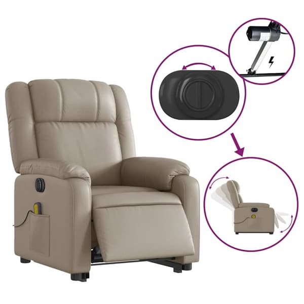 vidaXL Massagefåtölj med uppresningshjälp cappuccino konstläder