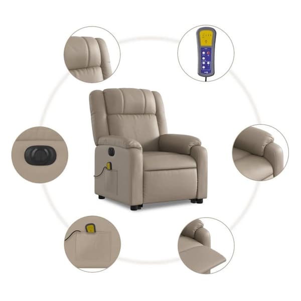 vidaXL Massagefåtölj med uppresningshjälp cappuccino konstläder