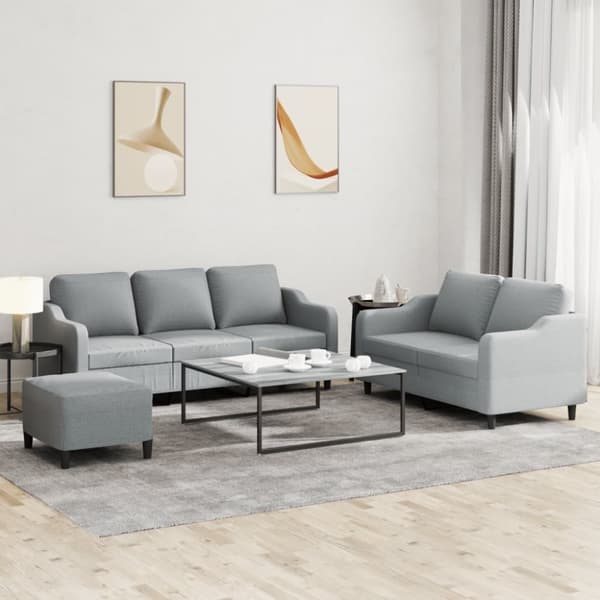vidaXL sofasæt 3 dele med hynder stof lysegrå